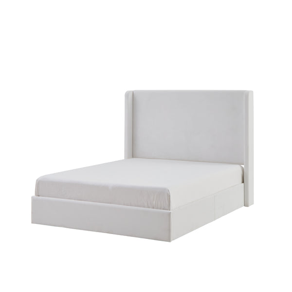 English Elm Carmen Boucle Upholstered Wingback Bed with 52.3" High Headboard, Modern Minimalist Platform Frame White B083P358537