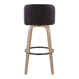 English Elm Toriano 30" Fixed-Height Barstools Set Of 2 - Modern Swivel Design In Light Grey Wood & Black Faux Leather B202S00692-GIGA