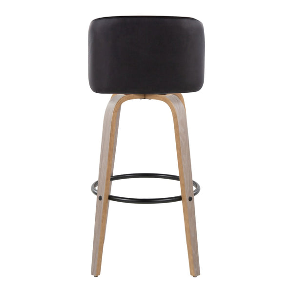 English Elm Toriano 30" Fixed-Height Barstools Set Of 2 - Modern Swivel Design In Light Grey Wood & Black Faux Leather B202S00692-GIGA