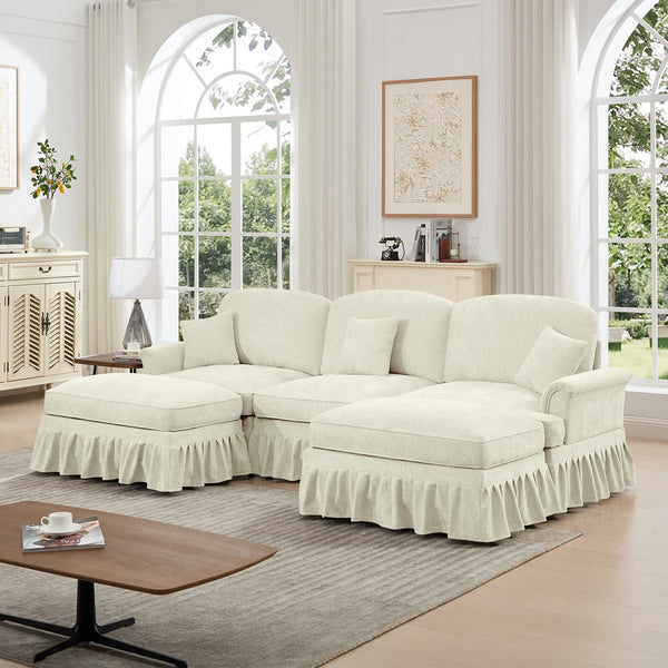 English Elm Classic Comfy Modular U-Shape Sectional Sofa: Stylish Chenille Couch With Flared Arms & Ottomans W3041S00235