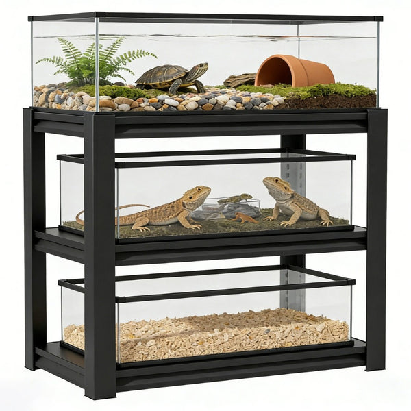 English Elm 30-40 Gallon Aquarium Steel Rack Three Tier Heavy Duty Fish Tank Stand for Home T2398P480395