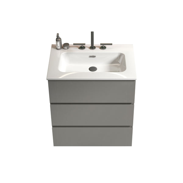 English Elm TIA 24" Wall Mount Space Grey Bathroom Vanity with Ceramic Basin, 20% More Storage, Soft-Close Drawers Gray W1865S00070