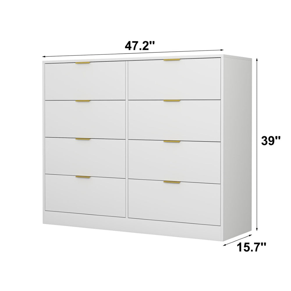 English Elm 8 Drawer Tall Chest Slim Particleboard Build Smooth Gliding Storage for Bedroom Closet White W409S00028