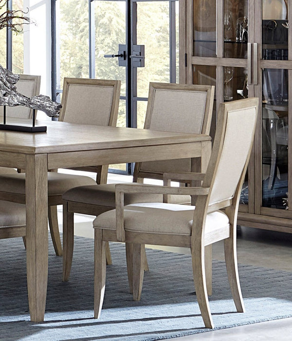 English Elm Modern 9 Piece Extendable Oak Veneer Dining Set with Upholstered Chairs Gray Finish B011S01551