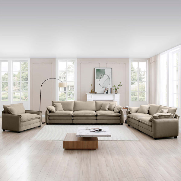 English Elm 3 Piece Oversized Sectional Sofa Set In Tan Corduroy - Comfortable Modular Design For Any Space W714S00707