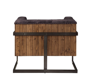 English Elm Antique Tufted Accent Chair in Ebony Leather with Nailhead Trim, Rustic Oak Frame & Metal Sled Legs B062P209163