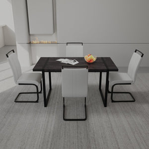 English Elm 59" Rustic Industrial Dining Table Set With 3 Pu Armless Chairs - Modern Farmhouse Style For Home W2189S00158