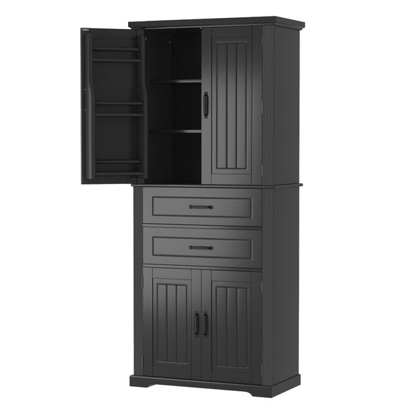 English Elm [video] Floor to Ceiling Matte Storage Cabinet with Drawers Shelves and Adjustable Interior Black N759P407762B