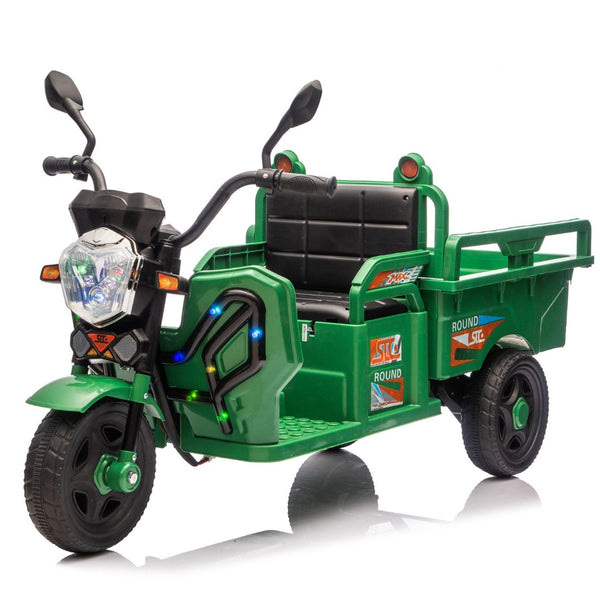 English Elm 12v Kids Electric Cargo Trike with Led Lights Wide Seat Anti-slip Wheels Toddler Ride On Green W1578P336049