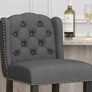 English Elm Christopher Knight Home® - Vienna Tufted Wingback Counter Stools Set of 2 — Button-Tufted Fabric, Nailhead Trim, Rubberwood Frame Charcoal 64856.00CHAR