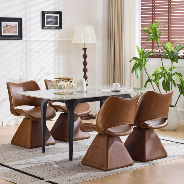 English Elm The Swivel Dining Chair with Hollow Cutout Back Faux Leather Hardwood Frame Modern Brown W3612P436512