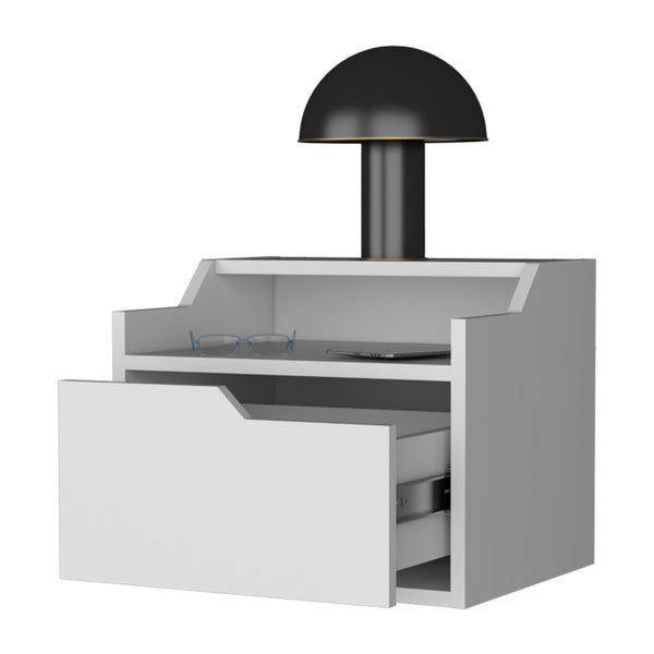 English Elm Florence Floating Nightstand - Wall-Mounted Drawer & Dual Shelves, Modern Macadamia to Gray Finishes B128P148710