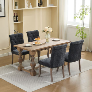 English Elm Upholstered Chenille Tufted Dining Chairs Set of 2 with Curved Wood Legs Club Style Black W1143P457781