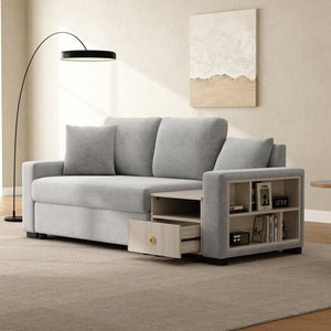 English Elm Modern Chenille Upholstered Sofa with Console Storage Armrest for Living Room Grey N763S000062E