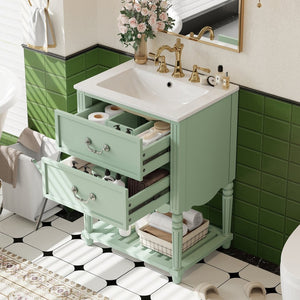 English Elm 24'' Vintage Bathroom Vanity with Ceramic Sink Soft Close Drawers Open Shelf Green N710P411237F