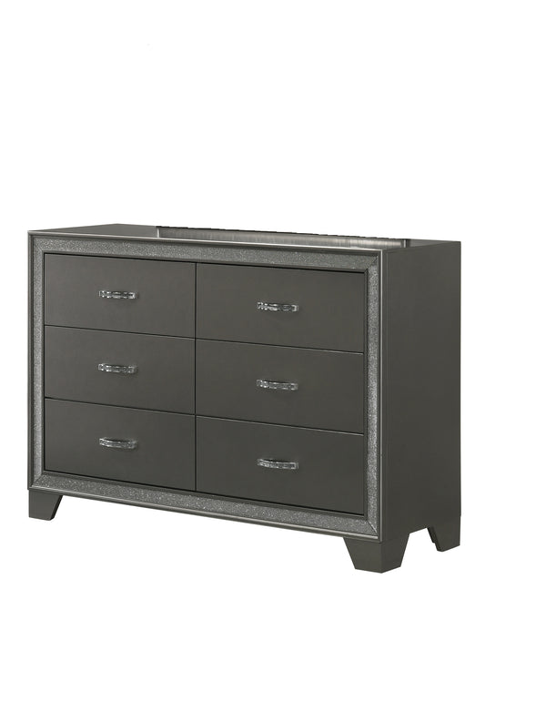 English Elm Contemporary Sparkling Accent Five-Drawer Chest with Sleek Dark Brown Finish, Stylish Bedroom Storage Dark Gray 60.63 L x 19.57 W x 37.01 H B2741P345259