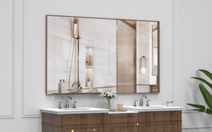 English Elm 60*36" Oversized Modern Rectangle Bathroom Mirror with Walnut Aluminum Frame Removable Tray, Versatile Wall or Floor Mount, HD Reflection and Durable Design W708P297589