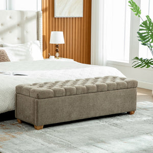 English Elm 60.2'' Chenille Tufted Storage Bench Flip Top Rubberwood Legs Bedroom Entryway Seat Taupe W3118P462294