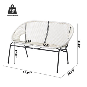 English Elm Christopher Knight Home® - CONDESSA Modern Outdoor Wicker Loveseat with Hammock Weave, Durable PE Rattan & Powder Coat Iron Frame Black,Ivory White N775P241727W