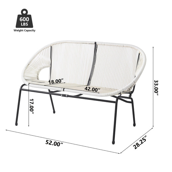 English Elm Christopher Knight Home® - CONDESSA Modern Outdoor Wicker Loveseat with Hammock Weave, Durable PE Rattan & Powder Coat Iron Frame Black,Ivory White N775P241727W