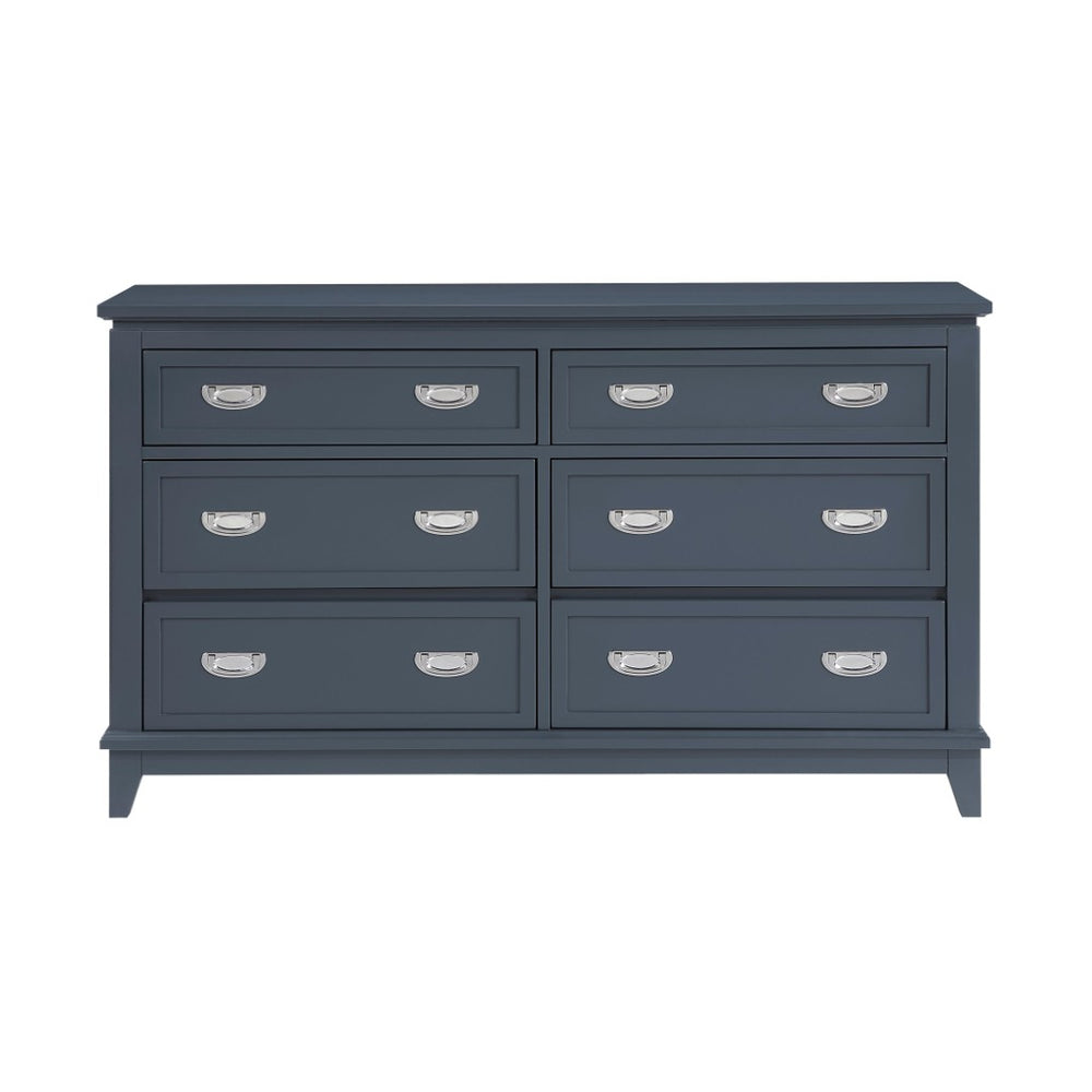 English Elm Navy Six Drawer Wooden Dresser with Dovetail Joinery and Nickel Pulls for Bedroom B011P462895