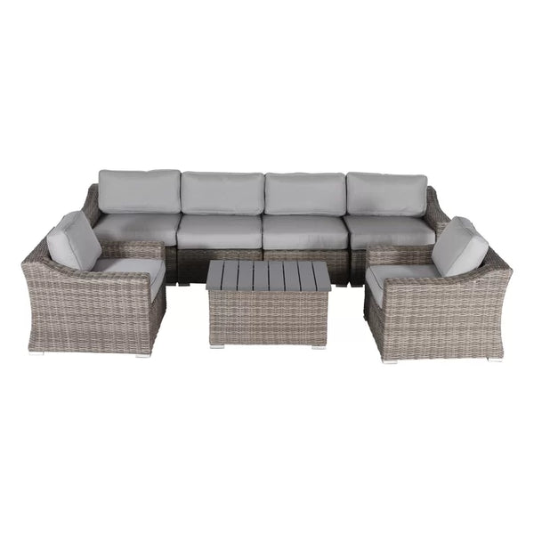 English Elm Fully Assembled 6-Person All-Weather Wicker Sectional Set With Cushions For Elegant Outdoor Relaxation B120S00016