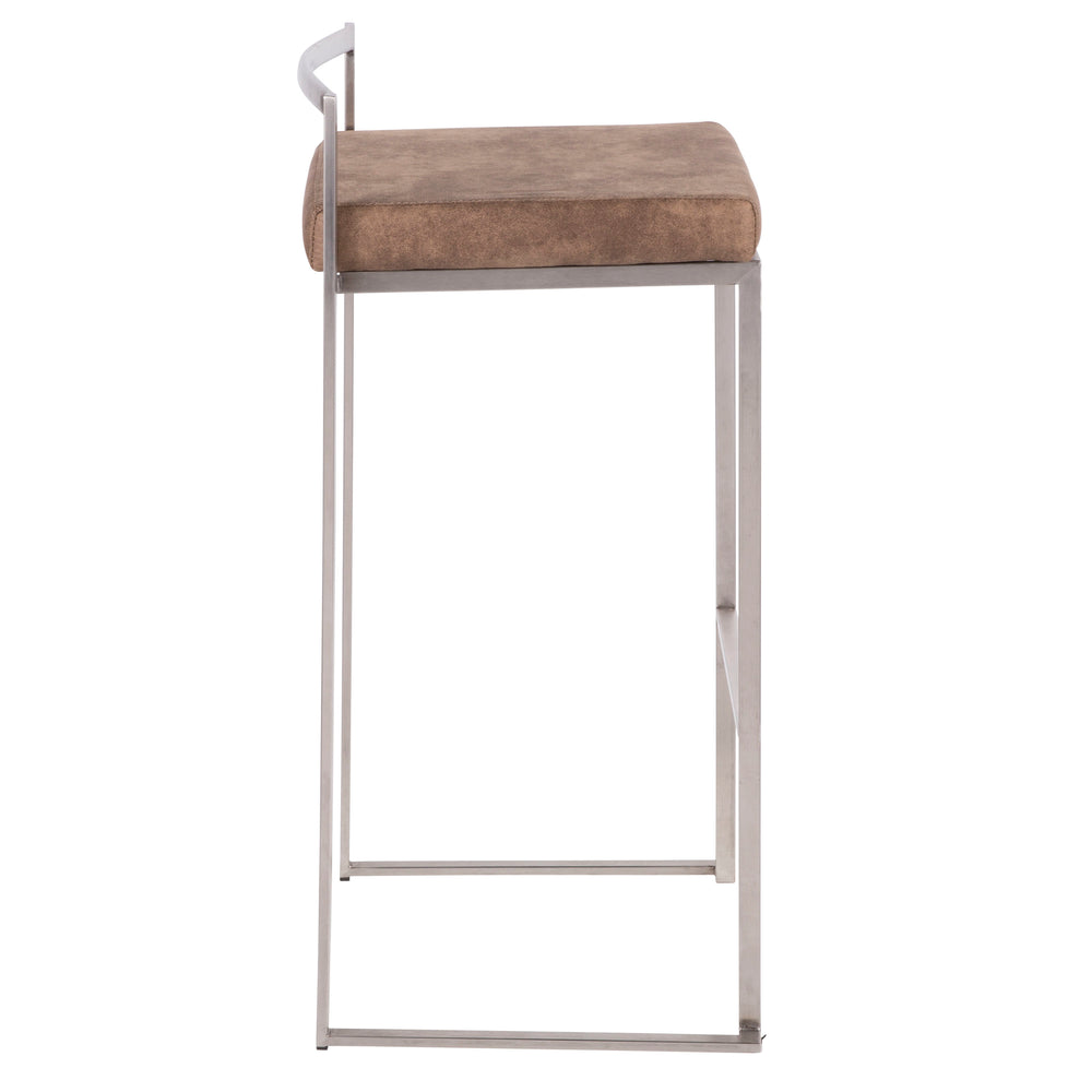 English Elm Fuji Contemporary Stackable Barstool Set - Stainless Steel Frame With Brown Cowboy Fabric Cushions B202P222165