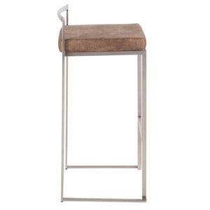 English Elm Fuji Contemporary Stackable Barstool Set - Stainless Steel Frame With Brown Cowboy Fabric Cushions B202P222165