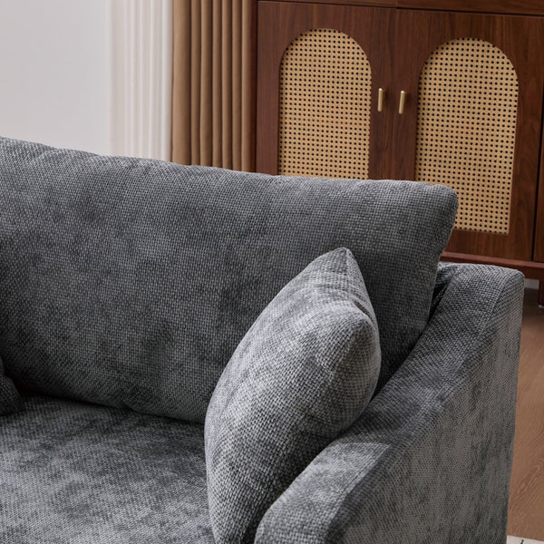 English Elm 43.9" Oversized Chenille Accent Chair with Bolster Pillows Farmhouse Living Room Seat Charcoal W3098P419126