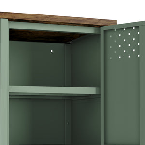 English Elm Landen 47" Metal Storage Cabinet with Wood Top and Cable Management — Sleek Industrial TV Console, Adjustable Legs Sage Green B365P397847