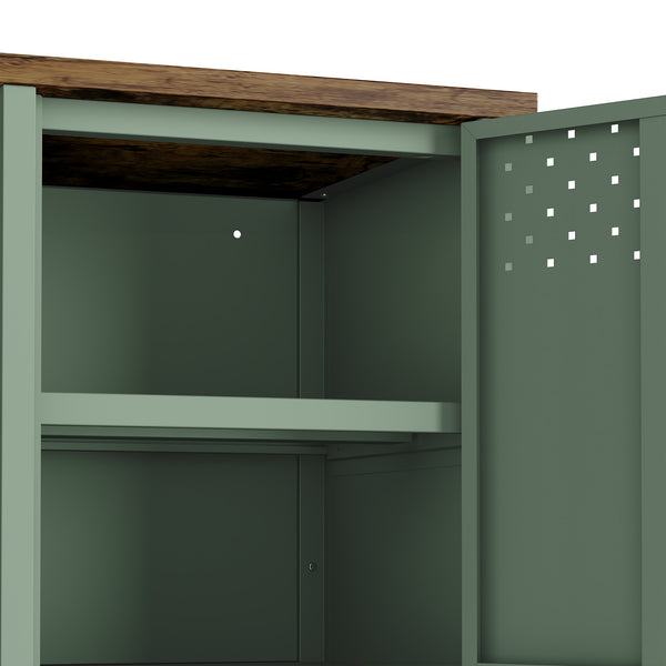 English Elm Landen 47" Metal Storage Cabinet with Wood Top and Cable Management — Sleek Industrial TV Console, Adjustable Legs Sage Green B365P397847