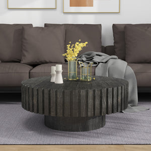 English Elm Modern Circular Black Coffee Table, 31.4-Inch Natural Wood Design For Living, Study & Dining Rooms W1727P251153