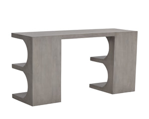 Sunpan Catrine Desk - Handcrafted Mid-Century Modern Design with Unique Curves and Artisan Shelving Elements Grey
