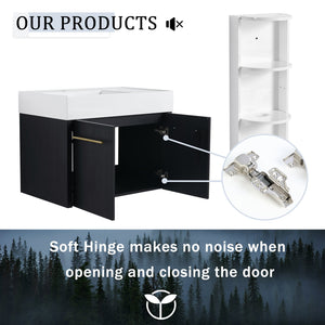 English Elm 30 Inch Wall-Mounted Vanity Set With Thick Resin Sink & 3-Tier Storage Rack For Stylish Bathrooms W999S00367