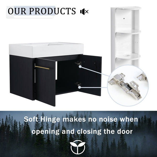 English Elm 30 Inch Wall-Mounted Vanity Set With Thick Resin Sink & 3-Tier Storage Rack For Stylish Bathrooms W999S00367