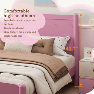 English Elm Queen Platform Bed Frame - Solid Rubberwood Construction, 10 Slats Support, No Box Spring Needed, Stylish Headboard and Under-Bed Storage Space Pink 63.39 L x 18.7 W x 4.53 H W1716S00024