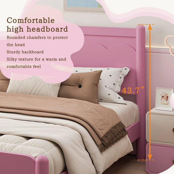 English Elm Queen Platform Bed Frame - Solid Rubberwood Construction, 10 Slats Support, No Box Spring Needed, Stylish Headboard and Under-Bed Storage Space Pink 63.39 L x 18.7 W x 4.53 H W1716S00024