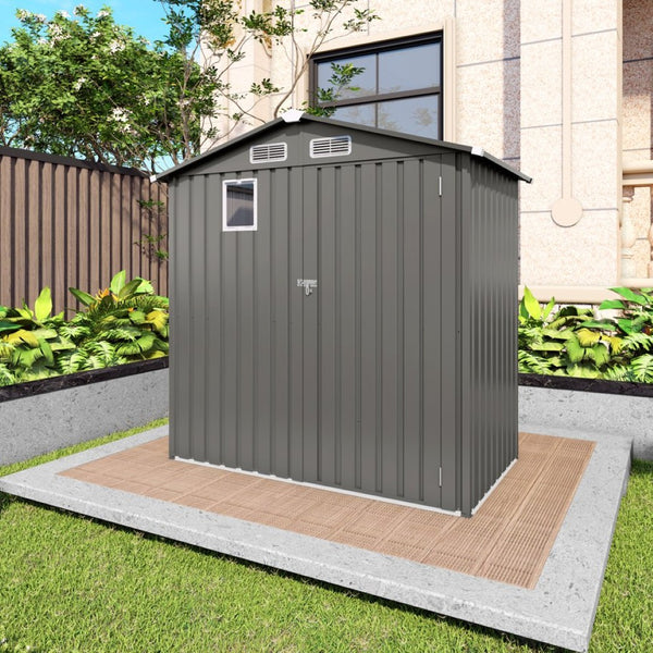 English Elm 6x Galvanized Steel Outdoor Storage Shed with Peaked Roof Skylight and Lockable Door W3213P309350