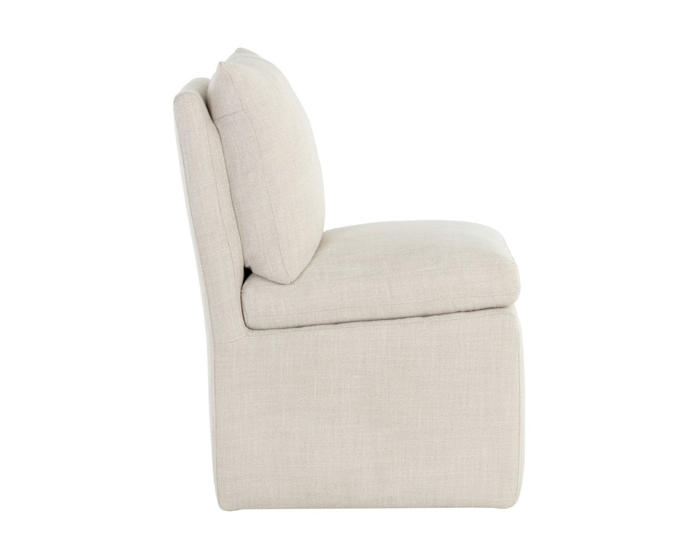 Sunpan GLENROSE Elegant Wheeled Dining Chair in Effie Linen - Luxurious Comfort with Easy Mobility & Style 107449V