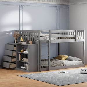 English Elm Full Over Bunk Bed with Four Drawers Three Shelves Pine and Mdf Kids Frame Gray LT000267AAE-1