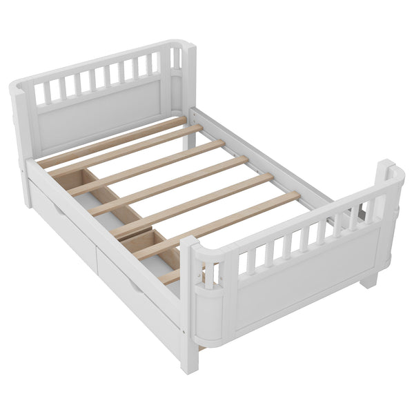 English Elm Twin Solid Wood Platform Bed with Guardrail for Kids, Low-Profile Sturdy Pine Frame, Safe Sleep Solution White 69.69 L x 18.5 W x 7.68 H W2593P331678