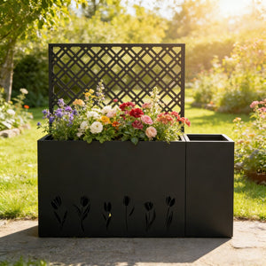 English Elm 2-piece Galvanized Steel Raised Planter with Integrated Trellis for Climbing Vines Outdoor W1586P455900