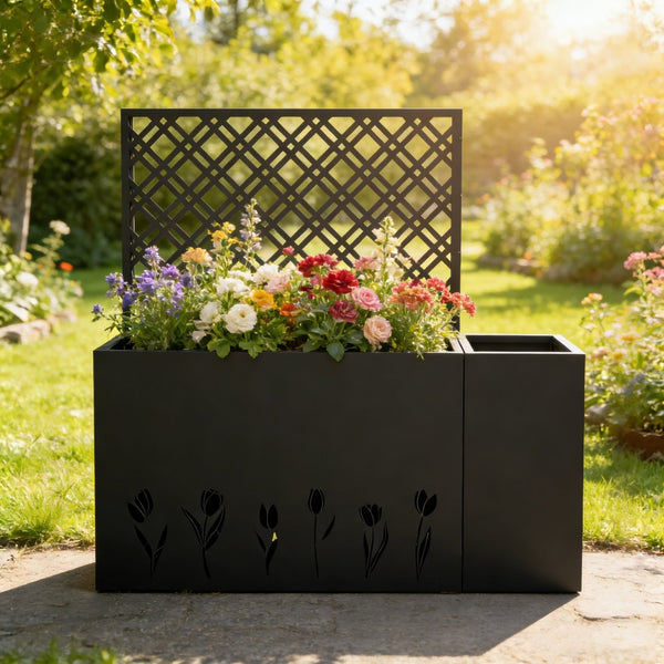 English Elm 2-piece Galvanized Steel Raised Planter with Integrated Trellis for Climbing Vines Outdoor W1586P455900