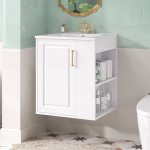 English Elm 20" Floating Bathroom Vanity with Ceramic Sink Soft Close Door and Open Side Shelf N710P332061K