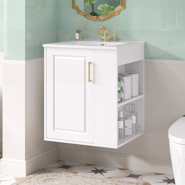 English Elm 20" Floating Bathroom Vanity with Ceramic Sink Soft Close Door and Open Side Shelf N710P332061K