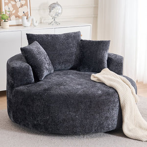 English Elm Round Swivel Barrel Chair Plush Chenille Upholstery Cozy Accent Seat for Any Room Black W2915P338890