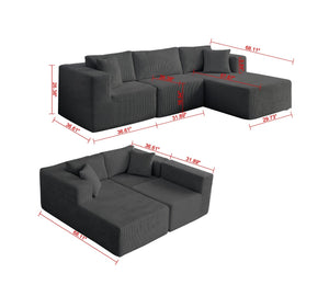 English Elm H613 Modular L Shaped Sectional Sofa Mid-century Grey Upholstered 3 Seat Living Room W3191P277978