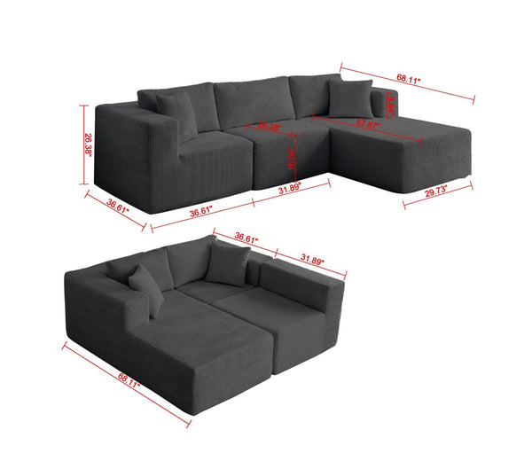English Elm H613 Modular L Shaped Sectional Sofa Mid-century Grey Upholstered 3 Seat Living Room W3191P277978