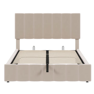 English Elm Full Size Linen Upholstered Platform Bed with Hydraulic Lift Storage and Foam Headboard N708P201551A
