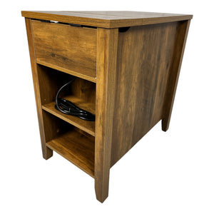 English Elm Farmhouse Nightstand with Charging Station and Barn Door Drawer — USB-C, AC Outlets, Compact Storage Antique brown W1412P230409